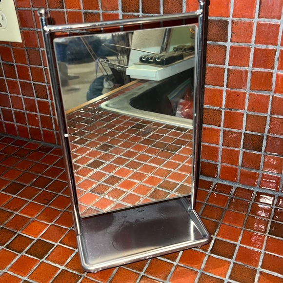 Other - Chrome Satin Silver Vanity Tray Beauty Mirror Stand